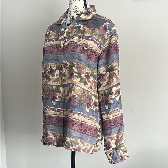 90s 100% silk Blue Purple And Green Blouse - Picture 3 of 8